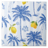 Carreau Blue Toile Palm Trees Lemons Pattern (Devant)