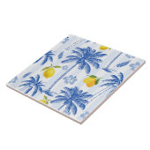 Carreau Blue Toile Palm Trees Lemons Pattern (Côté)