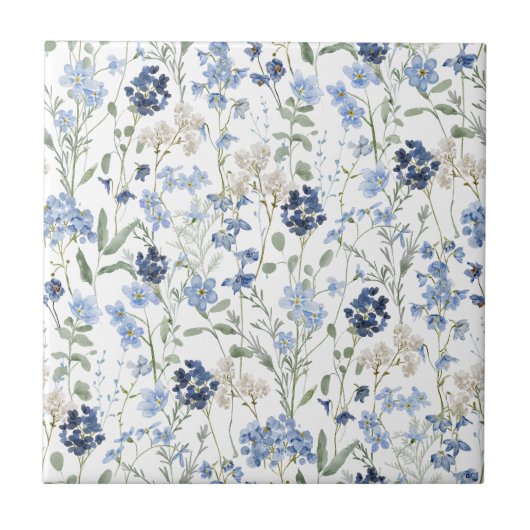 Carreau Blue Watercolor Wildflower (Devant)