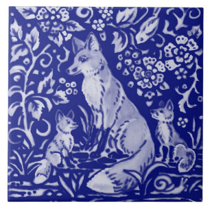 Carreau Blue White Fox Famille Animal Farmhouse Rustique A