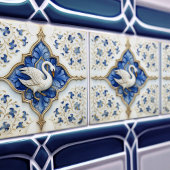 Carreau Blue White Gold Swan Défilement médiéval