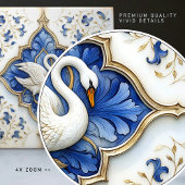 Carreau Blue White Gold Swan Défilement médiéval