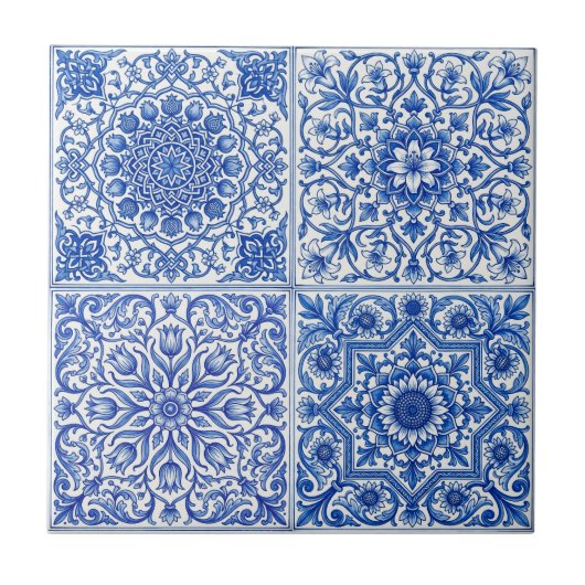 Carreau Blue White Mediterranean Tile Botanical Pattern (Devant)