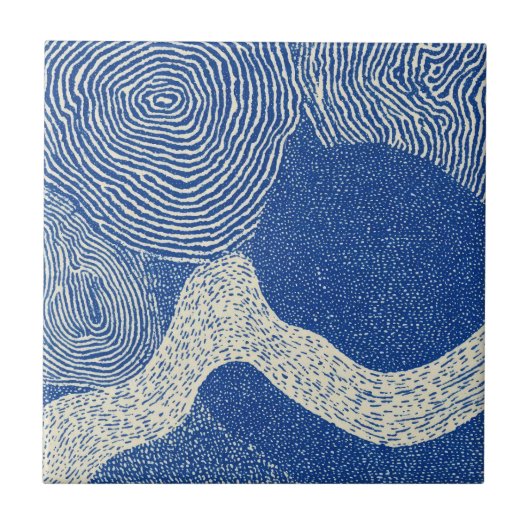 Carreau Blue White Woodcut Wave Abstract Pattern (Devant)
