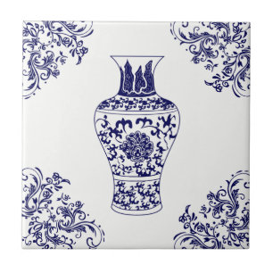 Carreau Blue Willow Chinoiserie White and Blue Ginger Jar