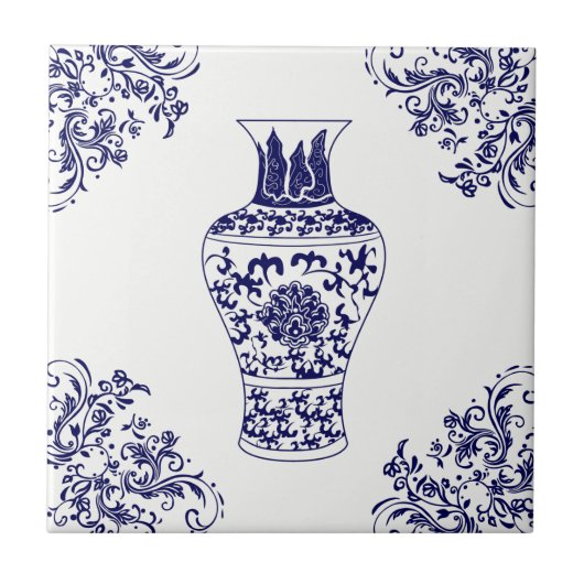 Carreau Blue Willow Chinoiserie White and Blue Ginger Jar (Devant)