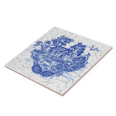 Carreau Blue Willow Lucky Cat Koi Pond Antique Imaginaire (Côté)