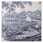 Carreau Blue Willow Repro 1899 English Victorian Tile (Devant)