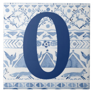 Carreau Blue Woodland Animal Ikat House Numéro d'adresse 