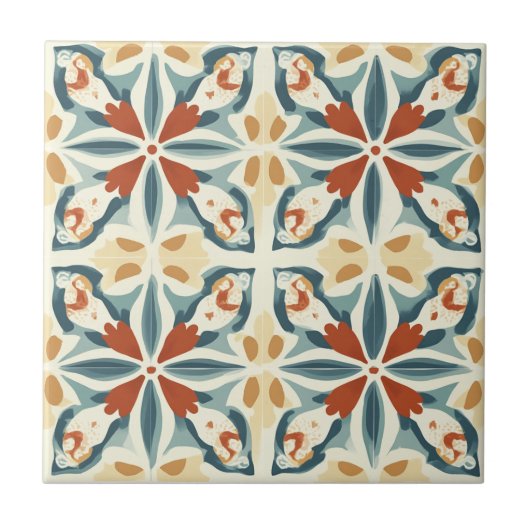 Carreau Blue Yellow and Rust Pattern Ceramic Tile (Devant)