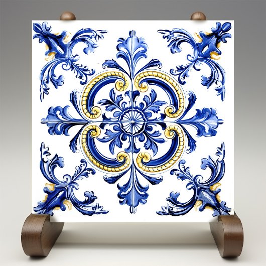 Carreau Blue & Yellow Azulejo Talavera Ceramic Tile