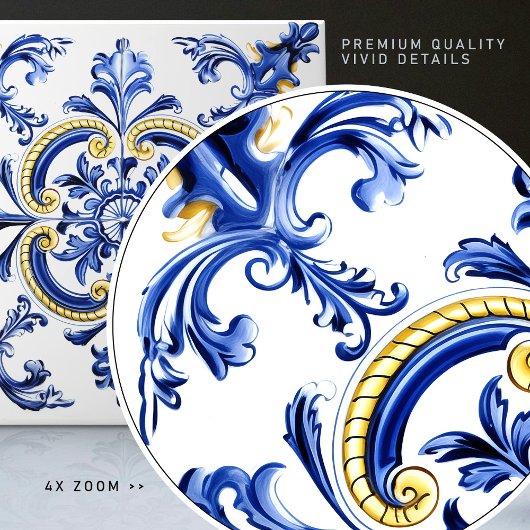 Carreau Blue & Yellow Azulejo Talavera Ceramic Tile