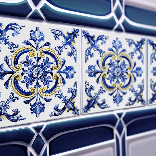 Carreau Blue & Yellow Azulejo Talavera Ceramic Tile