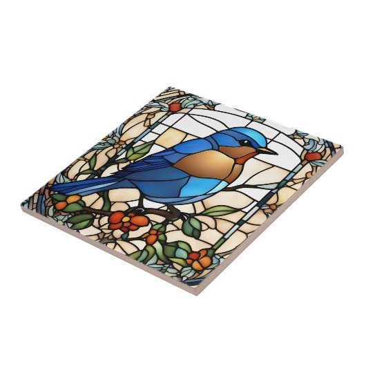 Carreau Bluebird Faux Vitrail Oiseau bleu (Côté)
