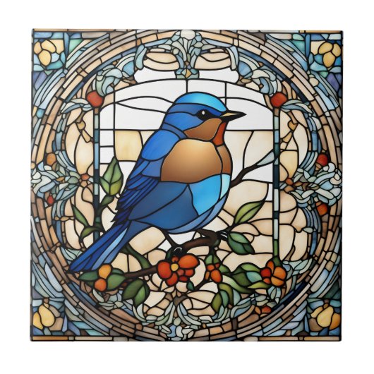 Carreau Bluebird Faux Vitrail Oiseau bleu (Devant)