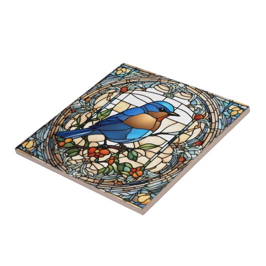 Carreau Bluebird Faux Vitrail Oiseau bleu (Côté)