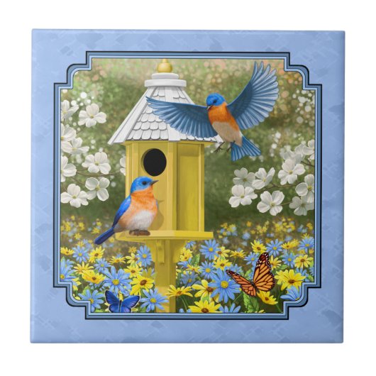 Carreau Bluebirds et Hexagon Birdhouse Blue (Devant)
