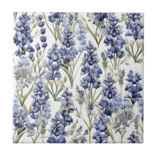 Carreau Bluebonnets Fleurs Bleu Aquarelle Fleurs sauvages (Devant)