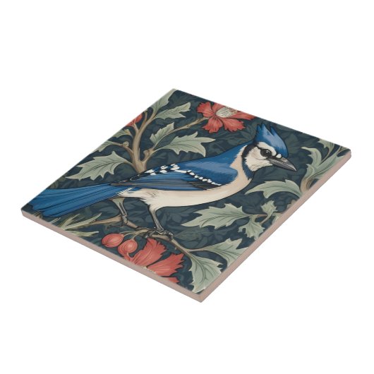Carreau Bluejay Bird William Morris style Right Blue Jay (Côté)