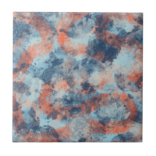 Carreau Blues et Oranges Abstrait à jet pulsé