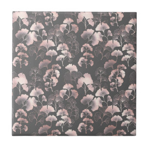 Carreau Blush Ginkgo Luxe – Botanique dorée sur fond noir