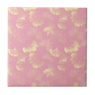 Carreau Blush Ginkgo Luxe – Botanique dorée sur fond rose