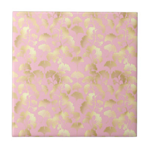 Carreau Blush Ginkgo Luxe – Botanique dorée sur rose (6)
