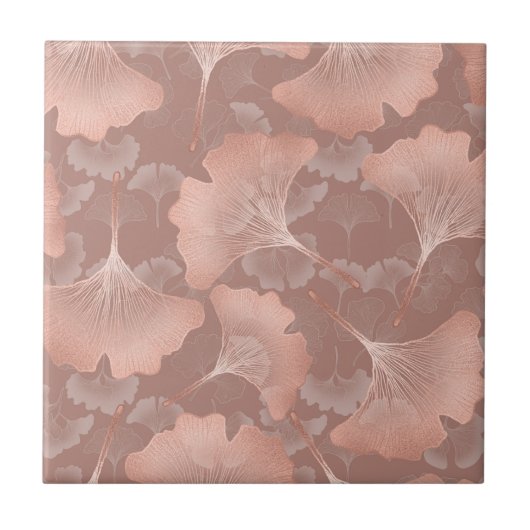 Carreau Blush Pink Gold Ginkgo Leaves Elegant Botanical 7 (Devant)