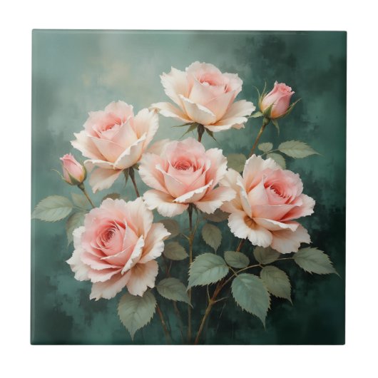 Carreau Blush Rose Elegance on Deep Jade (Devant)