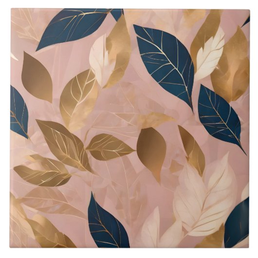 Carreau Blush Rose or Boho Feuilles Collection populaire (Devant)