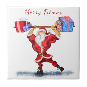 Carreau Bodybuilder Père Noël avec cadeaux de Noël Drôle