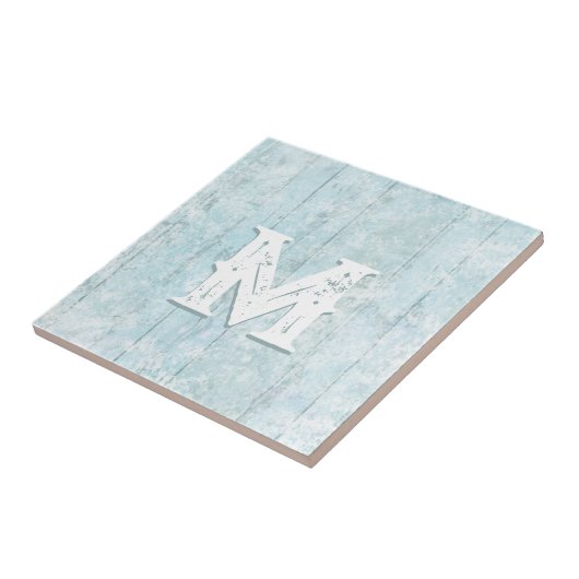 Carreau Boho Beach Bois Monogramme rustique Côtier Moderne (Côté)