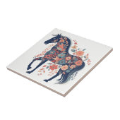 Carreau Boho Blue Floral Horse Scandinave Folk Art (Côté)