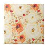 Carreau Boho Botanique Aquarelle Crème orange Floral (Devant)