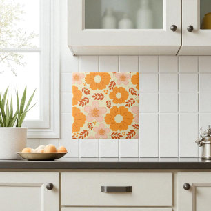 Carreau Boho Botanique Aquarelle Orange Floral