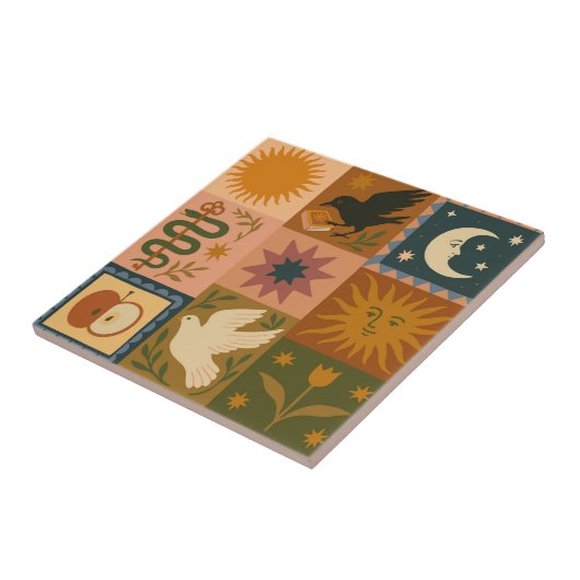 Carreau Boho Celestial | Soleil et lune rétro (Côté)