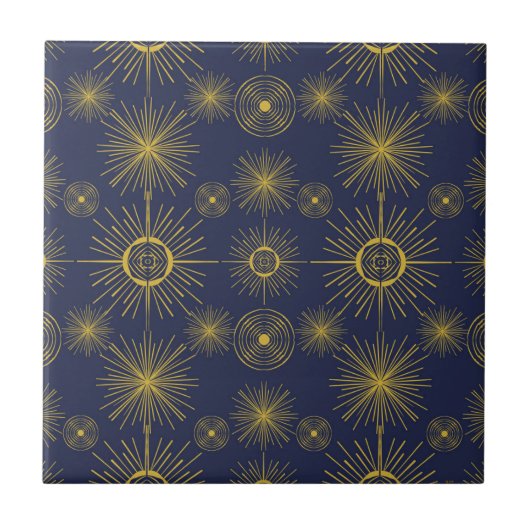 Carreau Boho Celestial Sun Stars Motif bleu (Devant)