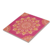 Carreau Boho Chic rose Jaune Moderne élégant Mandala (Côté)