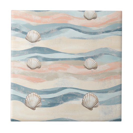 Carreau Boho Coastal Seashell Wave Pattern (8) (Devant)