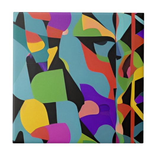 Carreau Boho coloré moderne art abstrait bleu rouge motif (Devant)