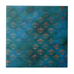 Carreau Boho Copper Blue Grunge Heraldique Floral