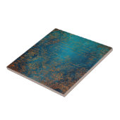 Carreau Boho Copper Blue Script Grunge (Côté)