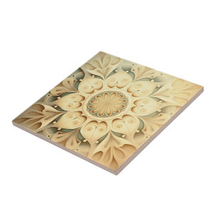 Carreau Boho Cream Swirl Hearts Design Carrelage décoratif