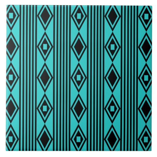 Carreau Boho Diamonds Stripes Black Turquoise (Devant)