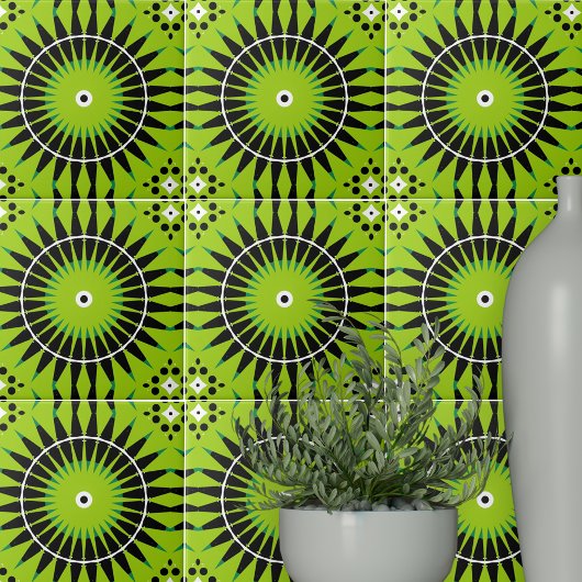 Carreau Boho Ethnic Lime Green Black Motif géométrique