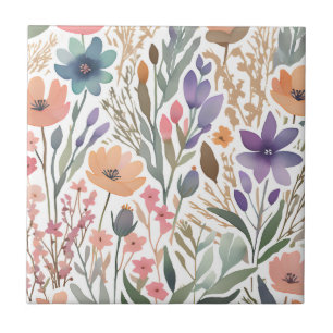 Carreau Boho Fleur sauvage Aquarelle Florale Pastel Accent