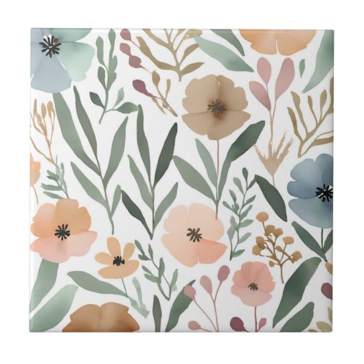 Carreau Boho Fleur sauvage Aquarelle Florale Pastel Accent (Devant)