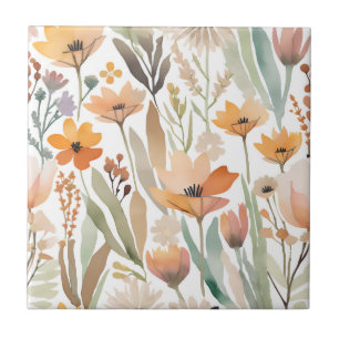 Carreau Boho Fleur sauvage Aquarelle Florale Pastel Accent