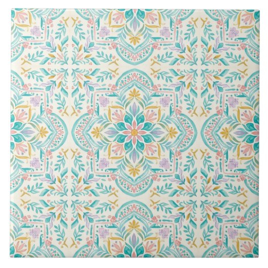 Carreau Boho Floral Ceramic Tile (Devant)