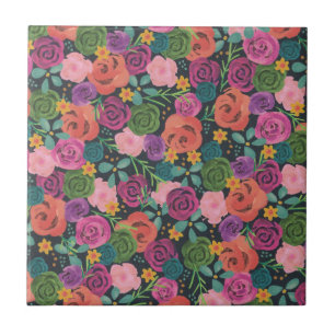 Carreau boho floral rose élégant chic fleurs botaniques ch